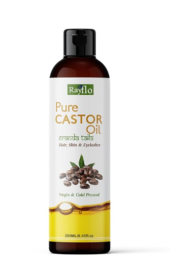 Rayflo Cold Pressed Castor Oil with Derma Roller and Mascara Tube -100% Organic- for Hair Growth | Skin | Nails | Eyelash and Eyebrow. (250 ml)